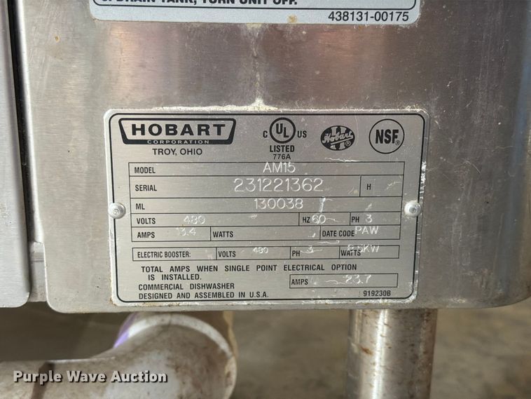image for item ER1881 Hobart AM15 dish washer