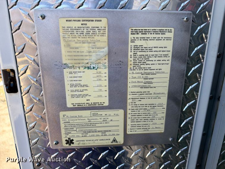 image for item ER1884 1995 Ford E350 ambulance