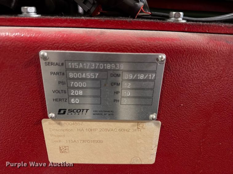 image for item EV2308 2017 Scott HushAir Connect 7500  SCBA fill station and air compressor