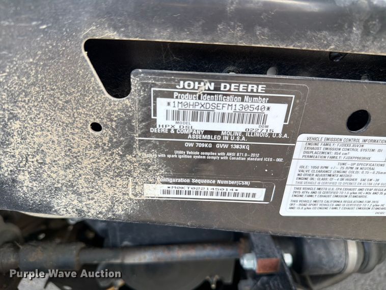 image for item EV2312 2015 John Deere HPX Gator utility vehicle