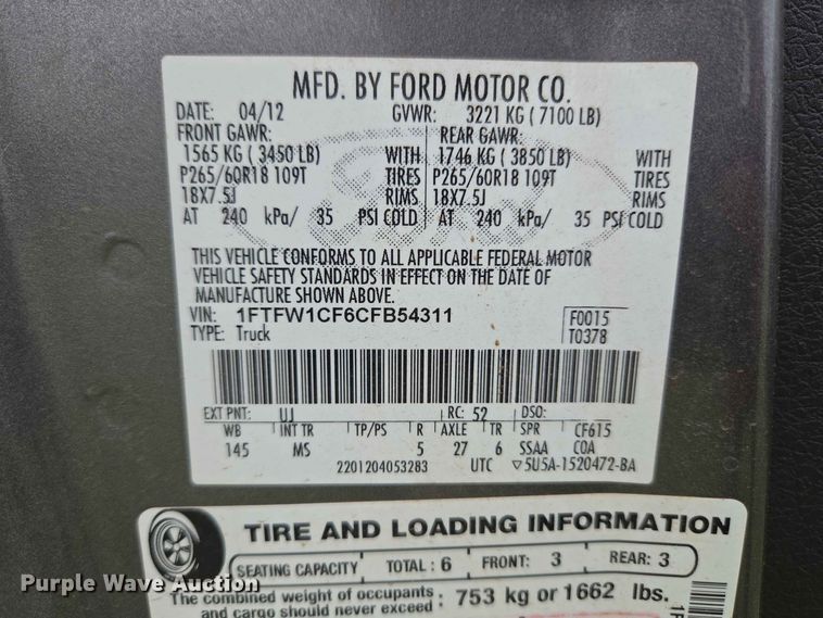 image for item EW0418 2012 Ford F150 Crew Cab pickup truck