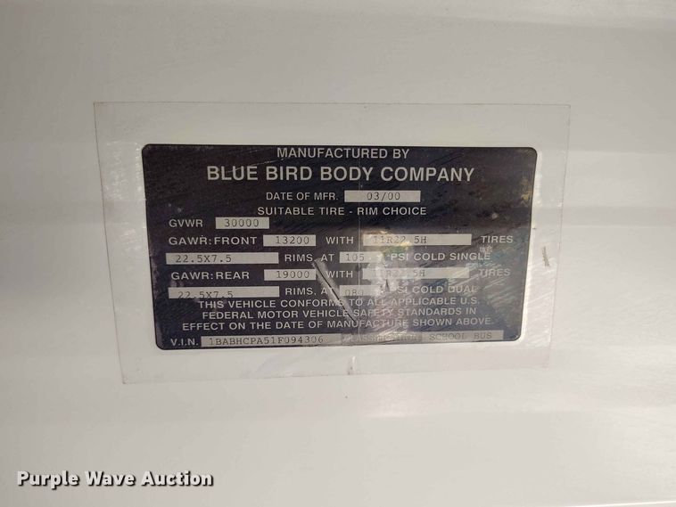 image for item EW1043 2001 Blue Bird All American school bus