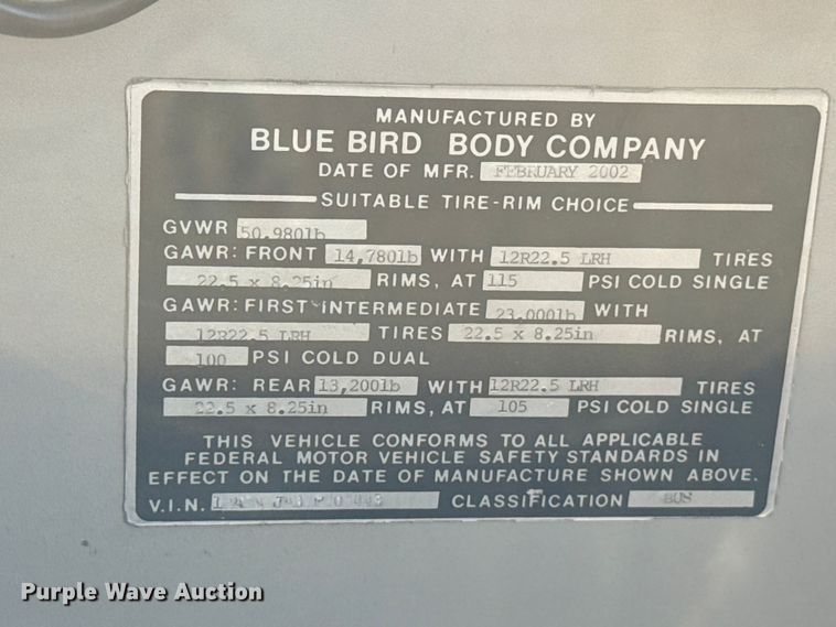 image for item EW4003 2002 Blue Bird coach bus