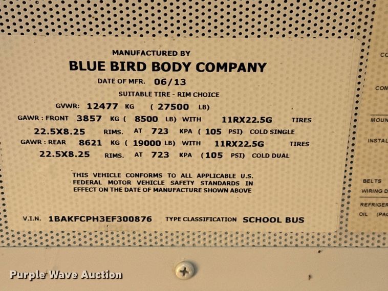 image for item EW4014 2014 Blue Bird Vision school bus