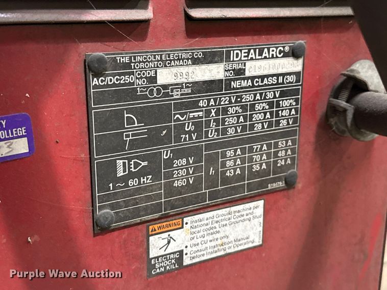 image for item EW4028 (2) Lincoln IdealArc 250 welders