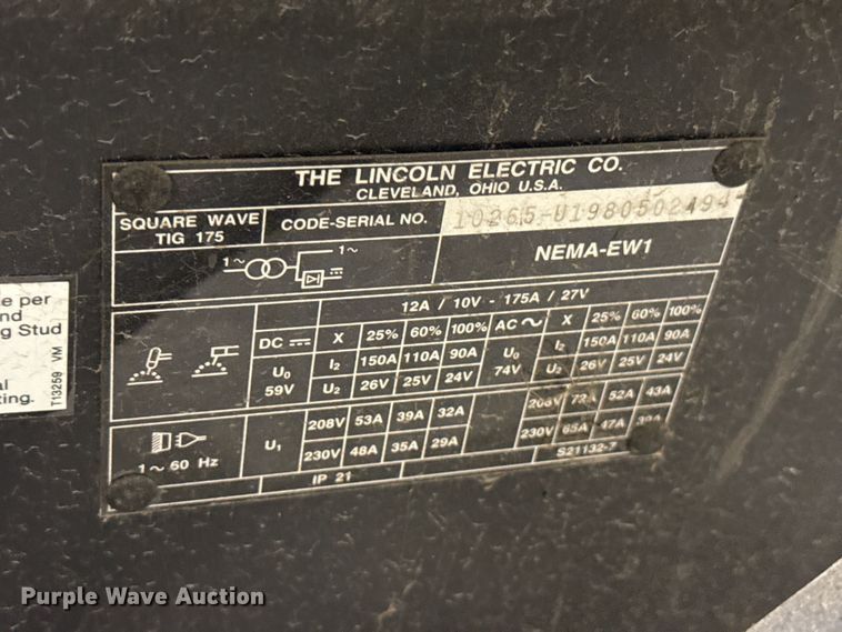 image for item EW4031 (2) Lincoln Electric Square Wave 175 welders