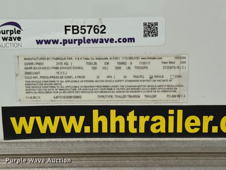 image for item FB5762 2009 H&H TC 16 2 enclosed cargo trailer