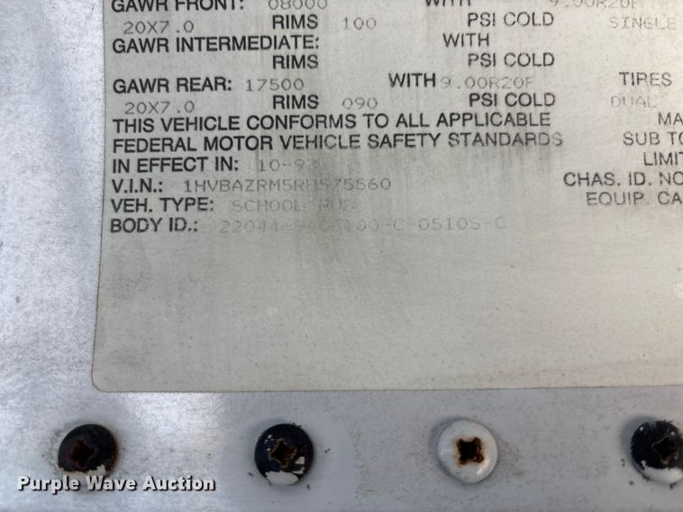image for item FC1776 1994 International 3700 school bus