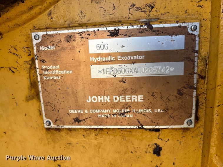image for item FC1815 2014 John Deere 60G mini excavator