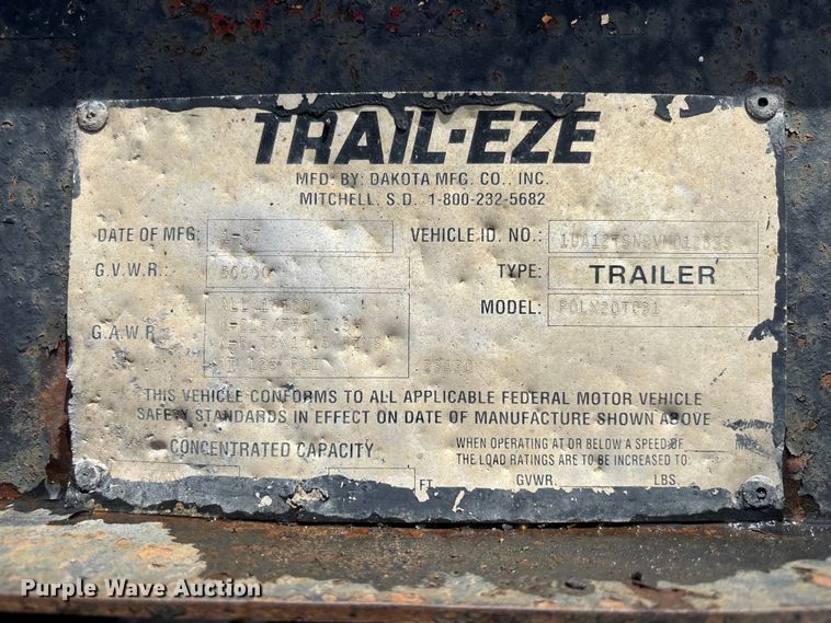 image for item FC1822 1997 Dakota Trail-Eze PDLX20TC31 tilt deck equipment trailer