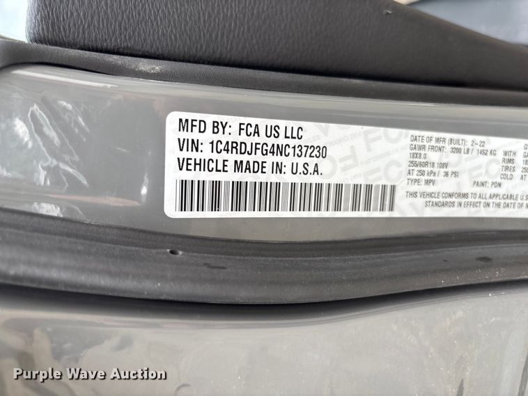 image for item FC1858 2022 Dodge Durango SSV SUV