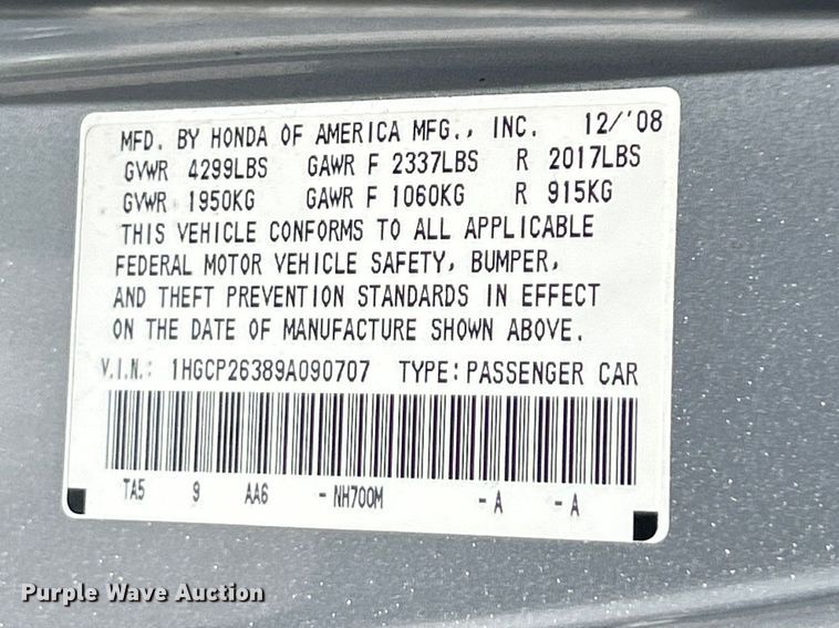 image for item FC2835 2009 Honda Accord 