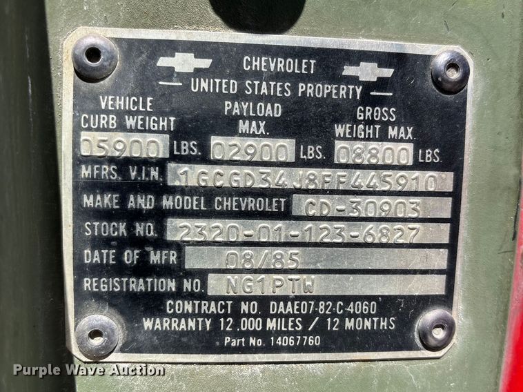 image for item FC4644 1985 Chevrolet Military Truck brush fire truck