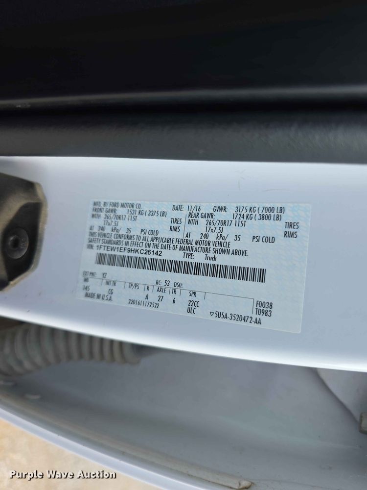 image for item FN5701 2017 Ford F150 Crew Cab pickup truck