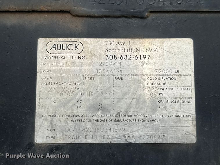image for item ET6398 2015 Aulick 4270542 live bottom trailer