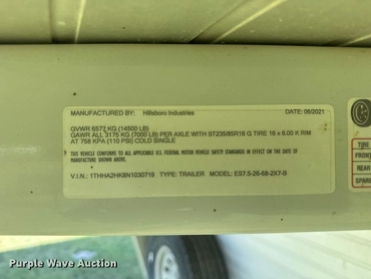 image for item EW4961 2022 Hillsboro Industries Hillsboro Industries livestock trailer