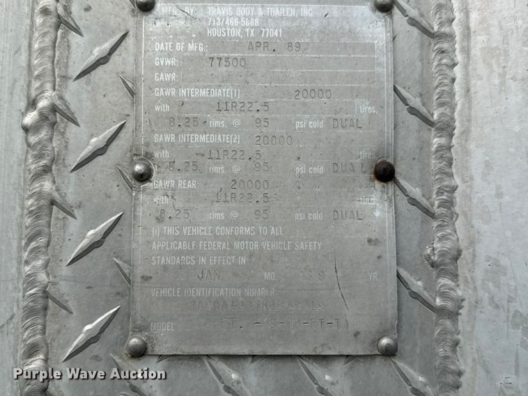 image for item NA9438 1989 Travis 28FT-S-96-FT-TA end dump trailer