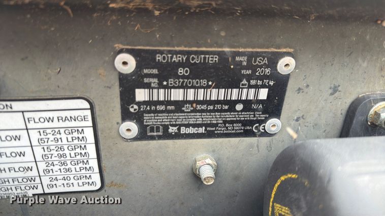 image for item NA9443 2016 Bobcat 80 skid steer rotary mower