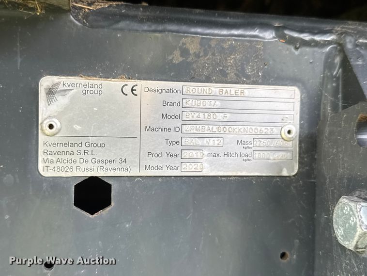 image for item NJ9212 2019 Kubota BV4180 round baler