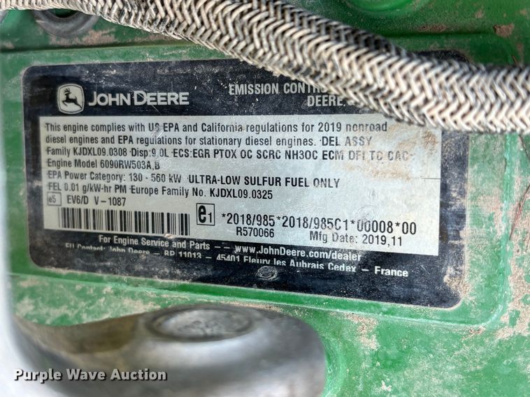 image for item YA3933 2019 John Deere 8270R MFWD tractor