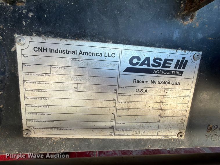 image for item YA4098 2017 Case IH 9240 Axial-Flow RWA combine