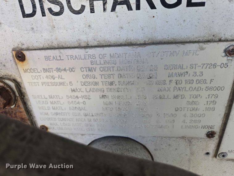 image for item DP8930 2005 Beall BAST-95-4-DC tank trailer