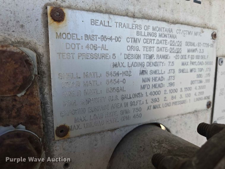 image for item DP8930 2005 Beall BAST-95-4-DC tank trailer