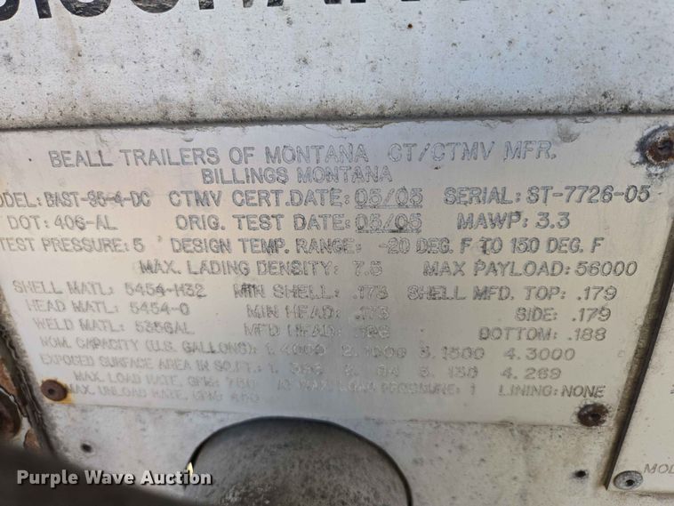 image for item DP8930 2005 Beall BAST-95-4-DC tank trailer