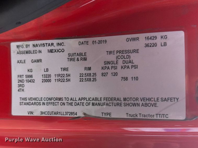 image for item DQ7951 2020 International MV607 semi truck