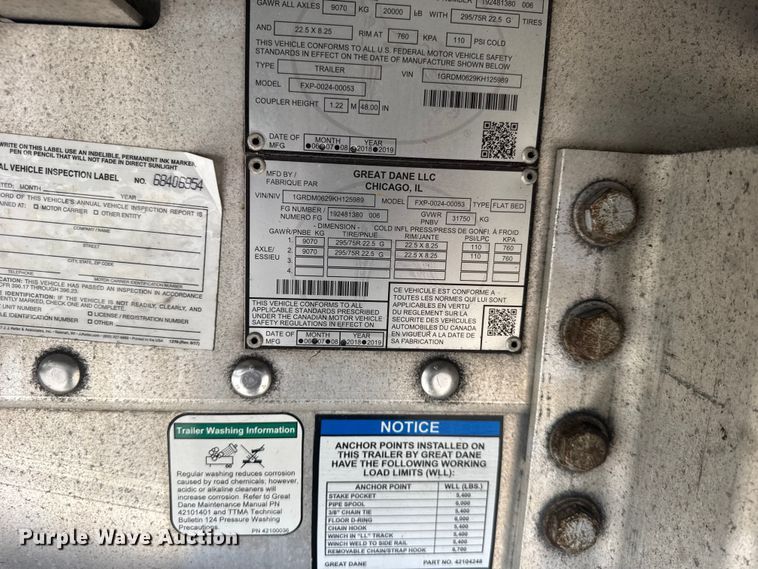 image for item DY2990 2019 Great Dane FXP-0024-00053 flatbed trailer