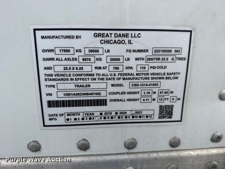 image for item DY3073 2022 Great Dane Trailers dry van trailer