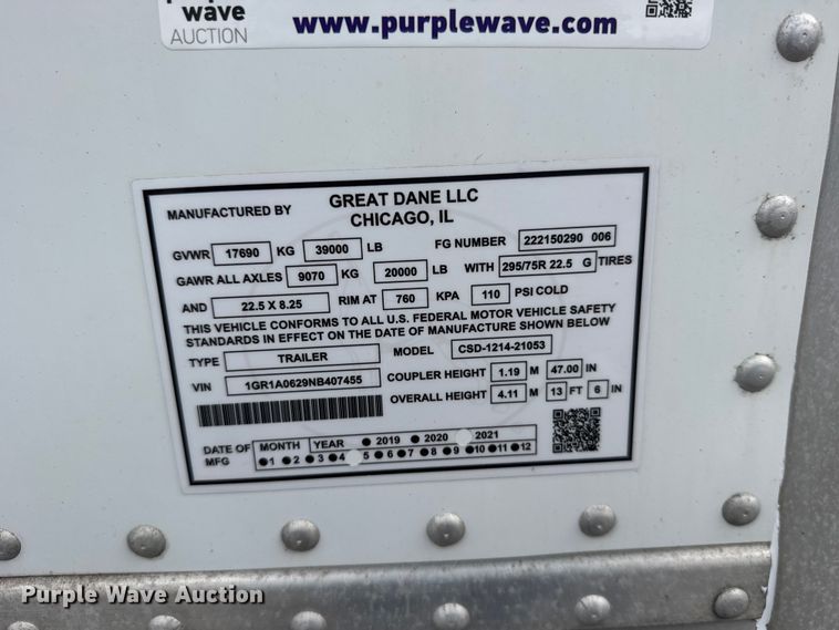 image for item DY3074 2022 Great Dane Trailers dry van trailer
