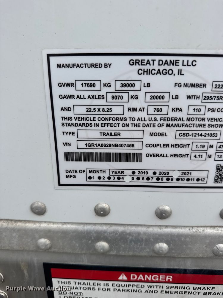 image for item DY3074 2022 Great Dane Trailers dry van trailer