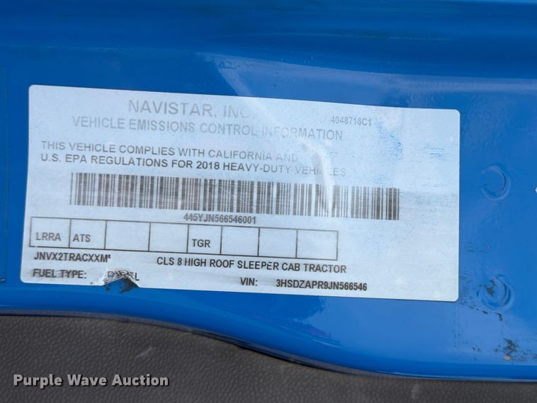 image for item ED5366 2018 International LT625 semi truck