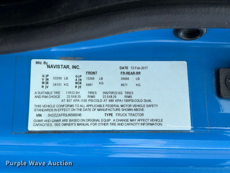 image for item ED5366 2018 International LT625 semi truck