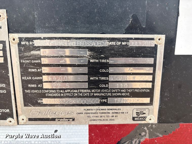 image for item EF6324 2019 Gallegos frac sand chassis trailer