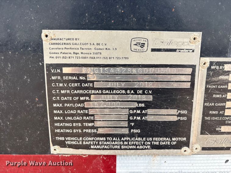 image for item EF6324 2019 Gallegos frac sand chassis trailer