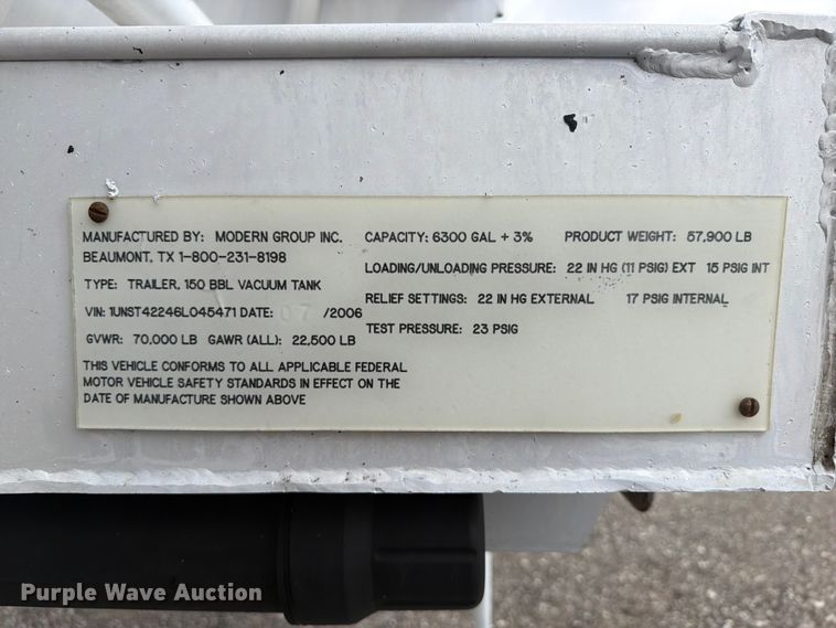 image for item EG9285 2006 Dragon Products vacuum trailer