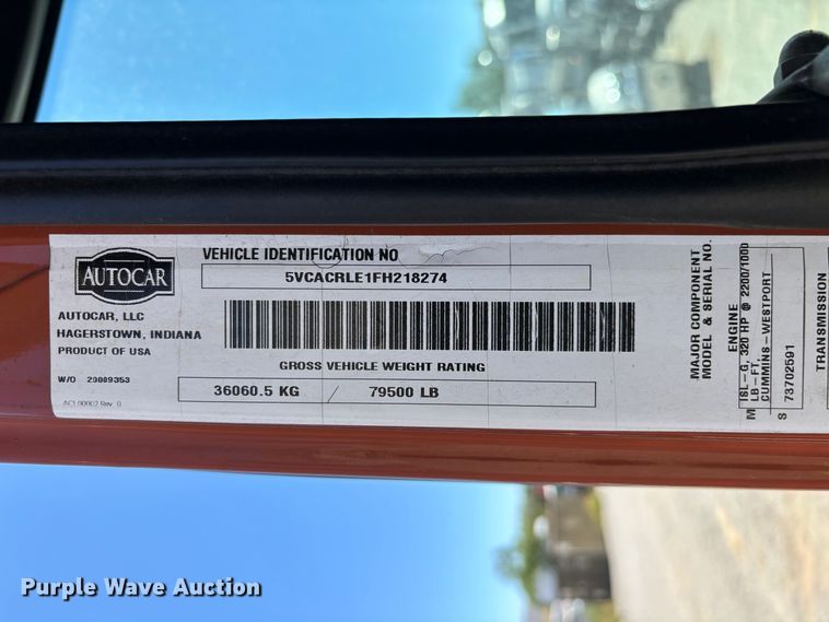 image for item ER7680 2015 Autocar ACX Xpeditor refuse truck