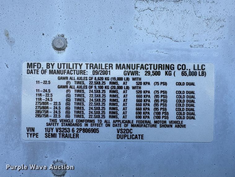 image for item EW2053 2002 Utility Trailer Mfg. Co. dry van trailer