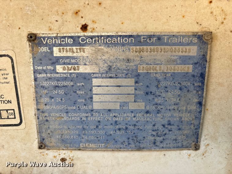 image for item FC2499 2008 Clements Starlite end dump trailer