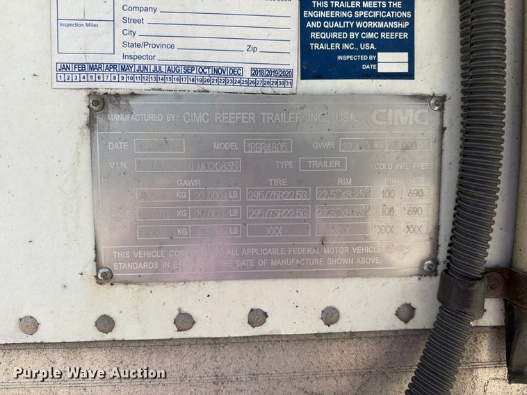 image for item FC3144 2020 Cimc Reefer Trailer, Inc. refrigerated van trailer