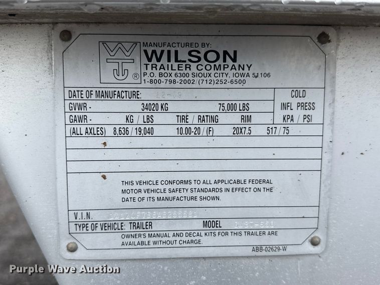 image for item NJ9171 2010 Wilson DWBT-650 live bottom trailer