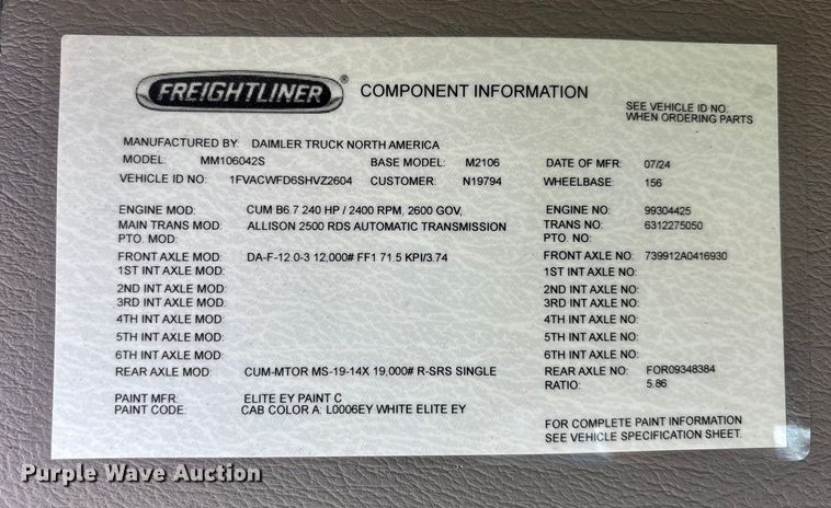image for item YA2197 2025 Freightliner Business Class M2 bucket truck
