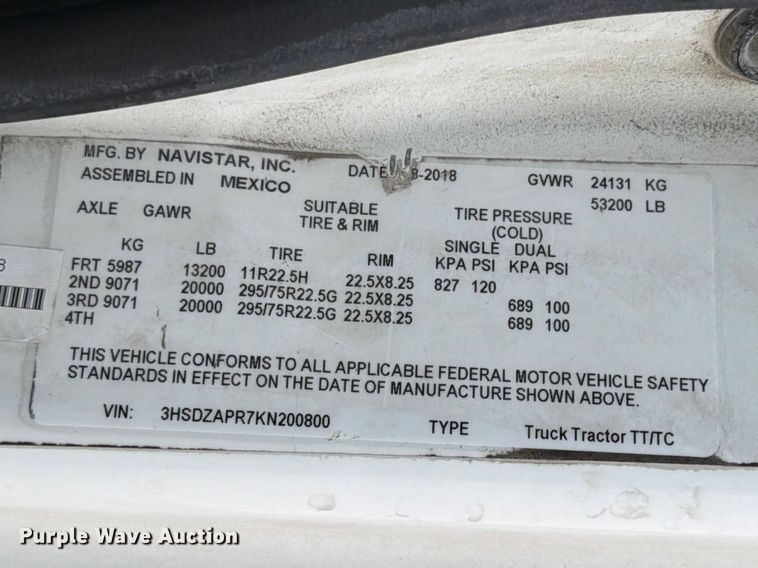 image for item YA2683 2019 International LT625 semi truck
