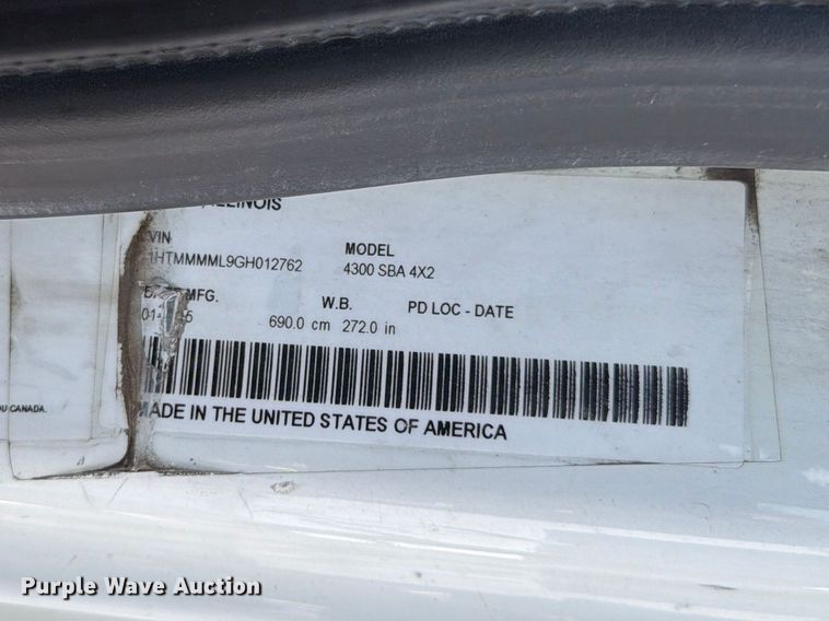 image for item YA3364 2016 International 4300 box truck