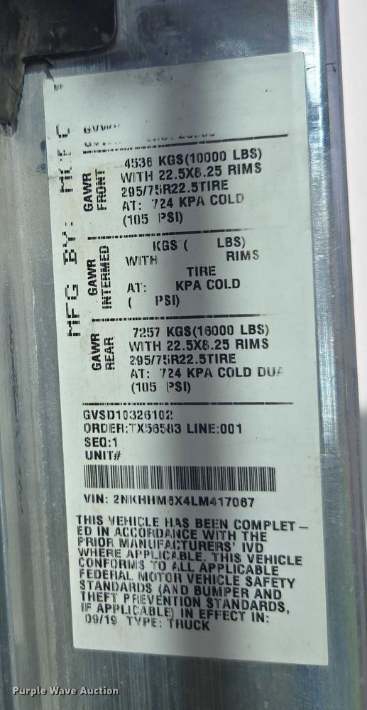 image for item YA6116 2020 Kenworth T370 box truck