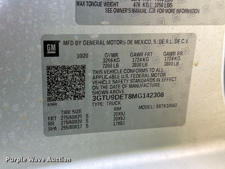 image for item DQ7959 2021 GMC Sierra 1500 SLT Crew Cab pickup truck