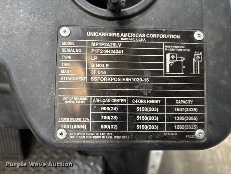 image for item DU6383 2018 UniCarriers PF50 forklift