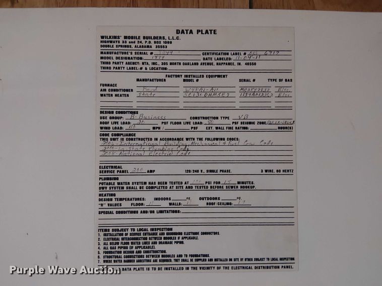 image for item ED5260 2011 Wilkins 1494 mobile home